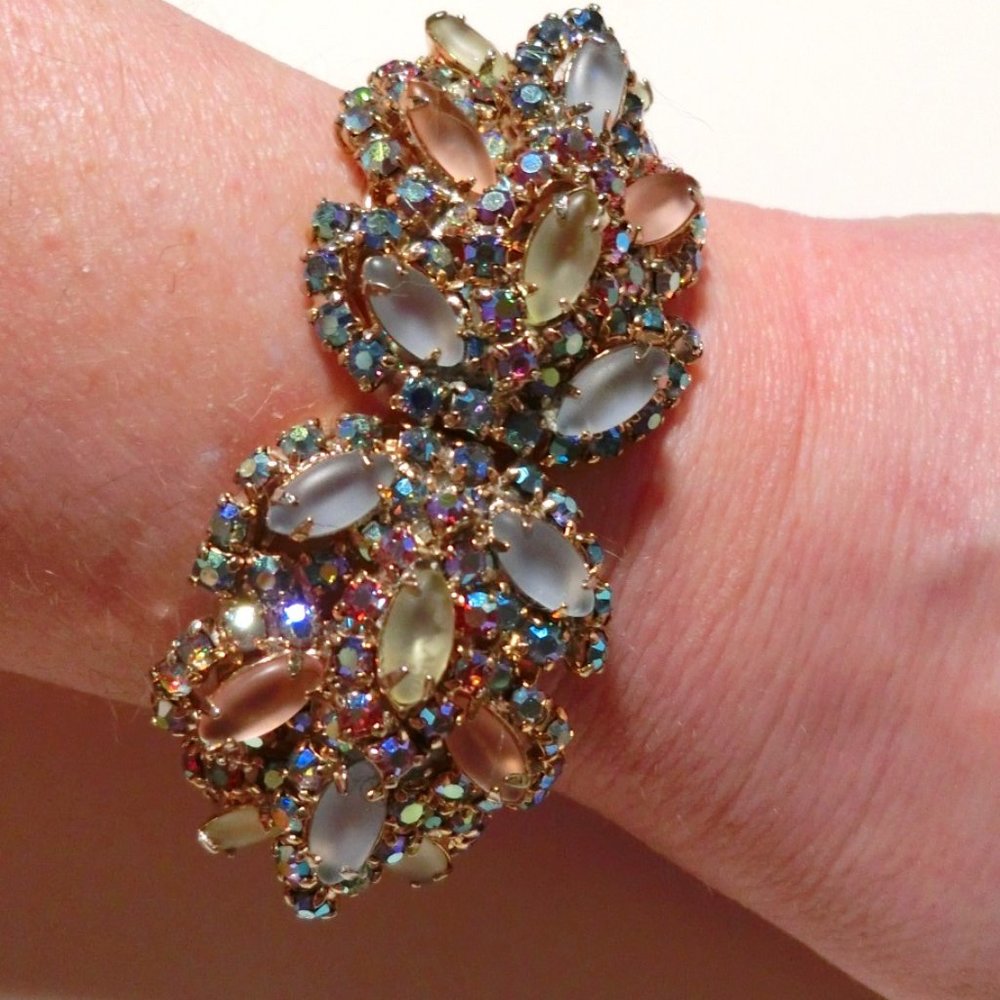 VTG 50's Swarovski AB Crystal Cuff Bracelet WOW!